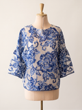 Blusa Pizzo Fiori Blu