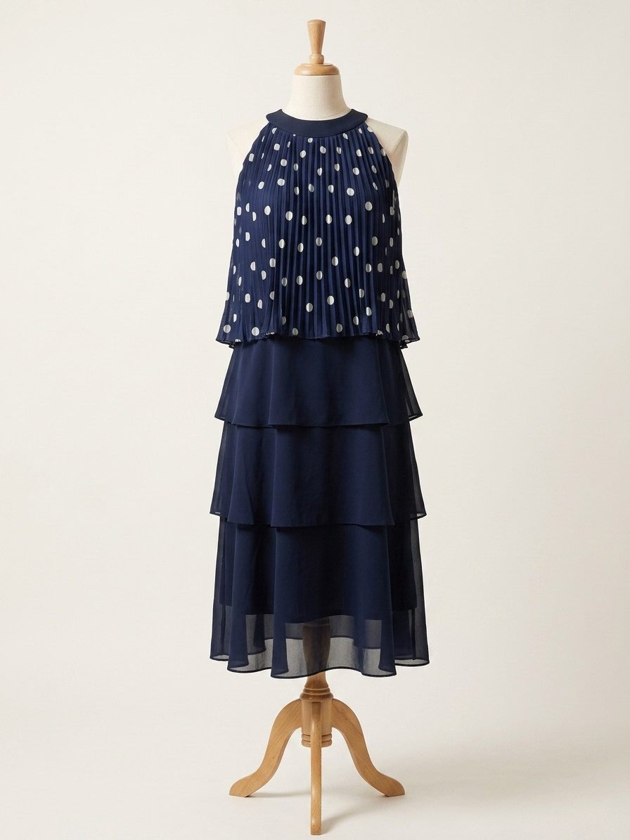 Vestito Blu Pois Cascata