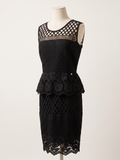 Vestito Pizzo Peplum Nero