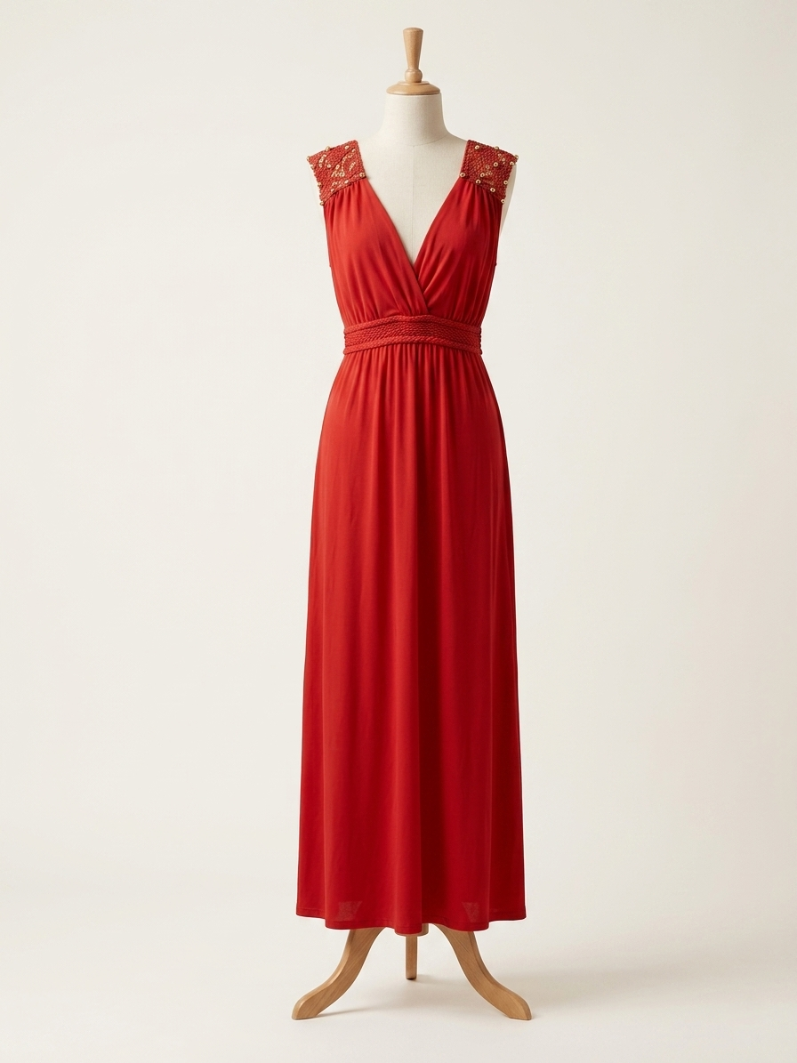 Vestito Rosso Spalle Gioiello
